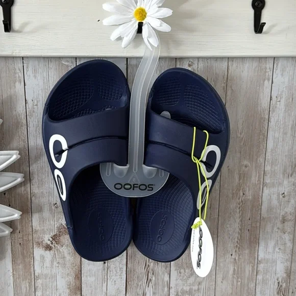 OOFOS Ooahh UNISEX Navy Sport Slide Sandals - Picture 2 of 4